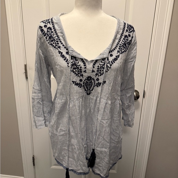 saffire Tops - Striped Embroidered Women's cotton Top